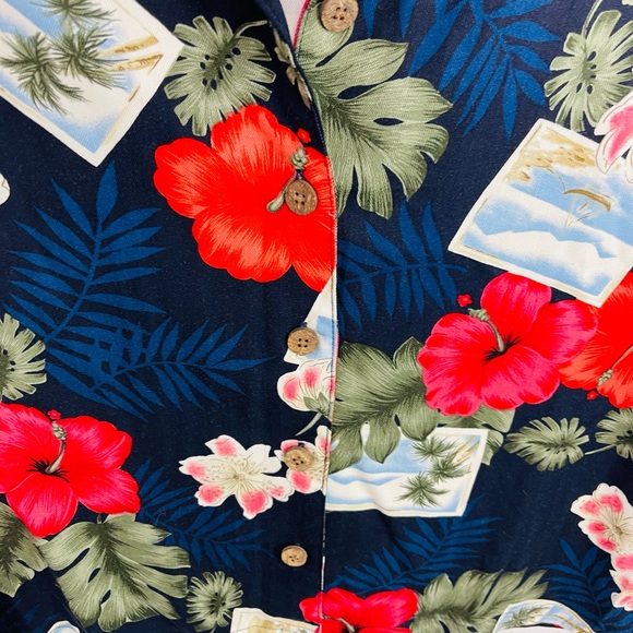 La Cabaña Hibiscus Floral Aloha Hawaiian Button Down Shirt - Picture 4 of 5